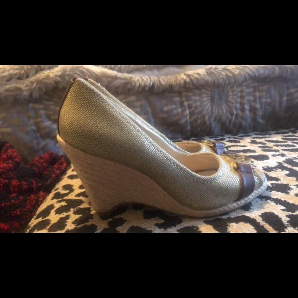 Gold Michael Kors canvas wedge